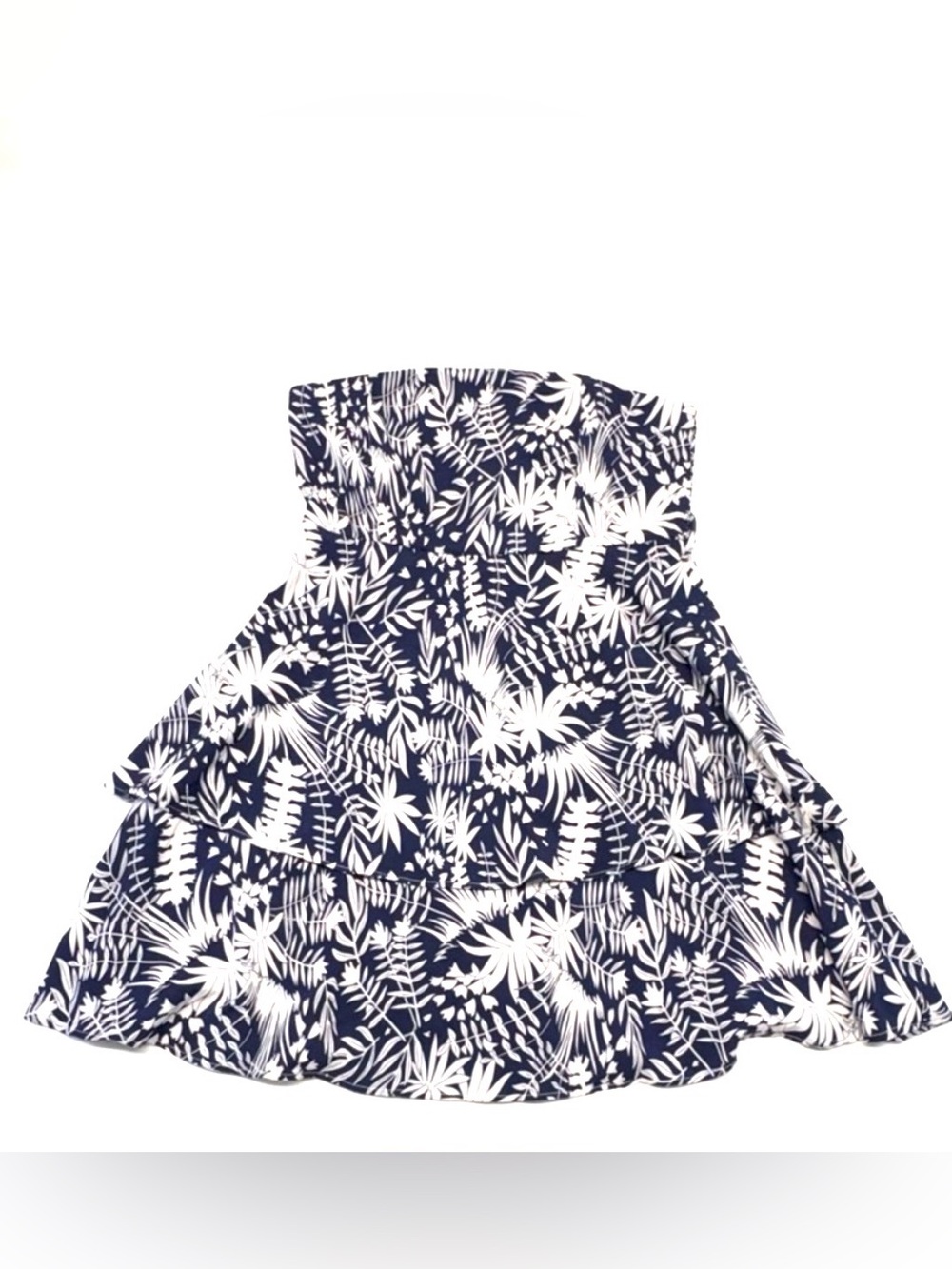 SHEIN Navy Blue & White Tropical Strapless Tiered Mini Dress Size Large